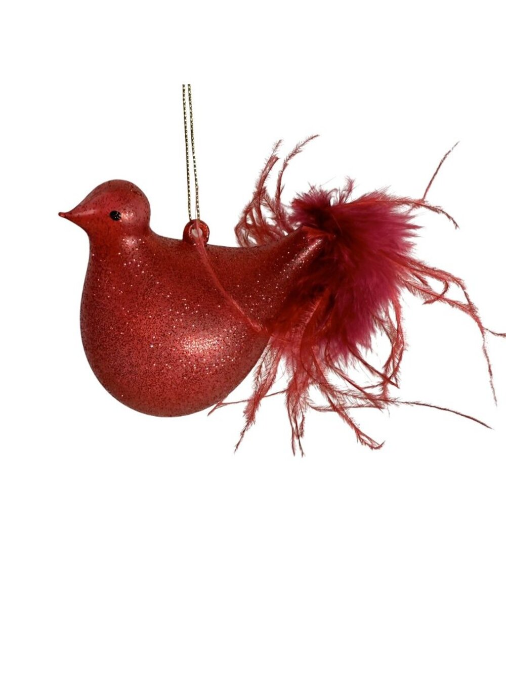 Pier 1 Red Bird Cardinal Glass Glitter Ornament Feathers 6”